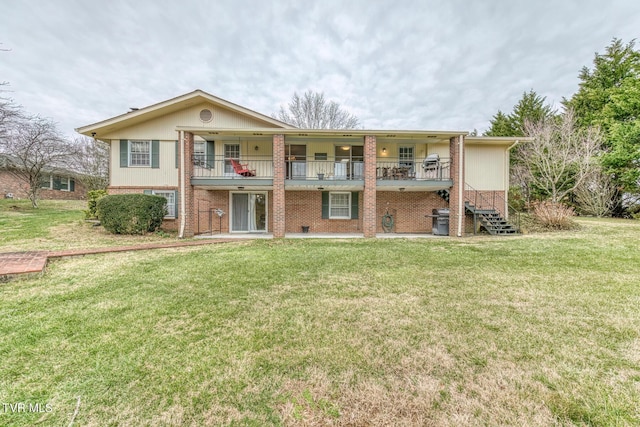 305 Overbrook Dr, Bristol, TN 37620 - view of front of home featuring brick siding, stairs, a front yard, and a balcony