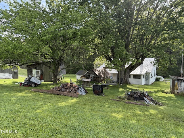 view of yard with an outbuilding and a storage unit