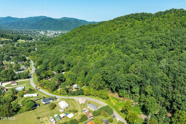 bird's eye view with a mountain view and a wooded view