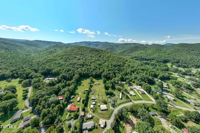 bird's eye view with a forest view and a mountain view