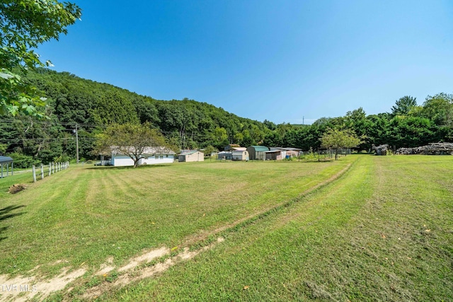 view of yard with fence and a rural view