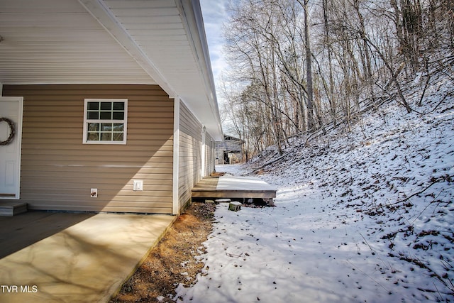 view of snow covered exterior