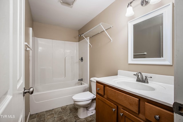 full bath with vanity, toilet, and shower / bathtub combination