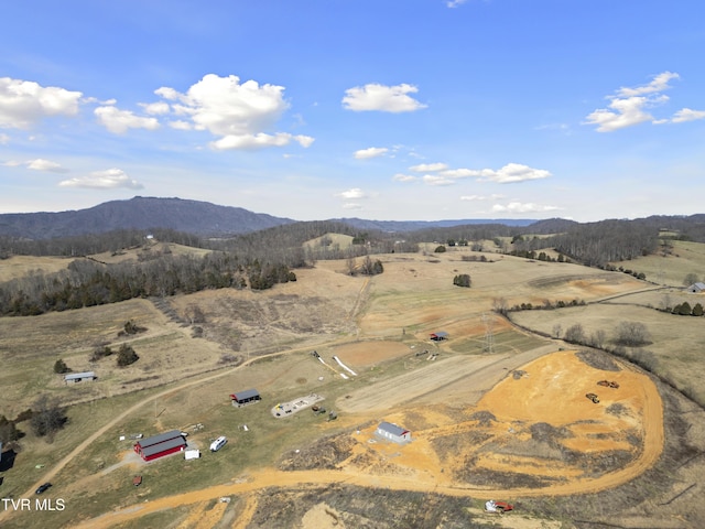 drone / aerial view with a rural view and a mountain view