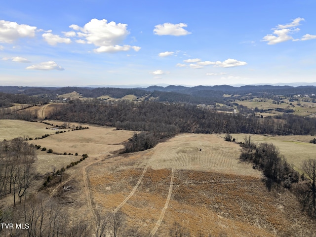 drone / aerial view featuring a rural view and a mountain view