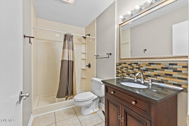 1016 Grace Dr, Johnson City, TN 37604 - bathroom with backsplash, toilet, tile patterned flooring, a tile shower, and vanity