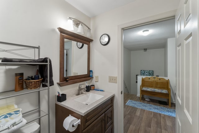 bathroom with vanity and wood finished floors