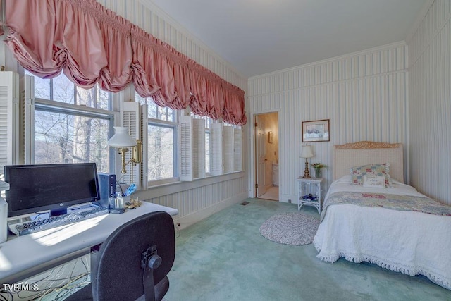 bedroom with carpet and ensuite bath