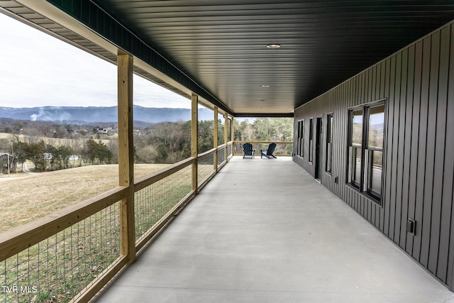 view of patio with a mountain view