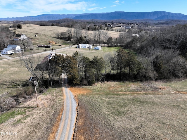 birds eye view of property featuring a rural view and a mountain view