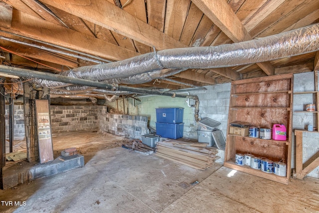 view of unfinished basement