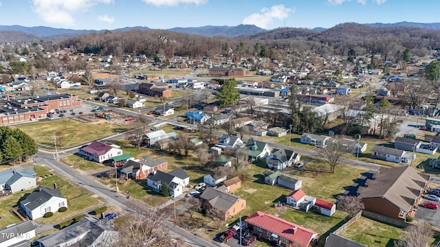 aerial view featuring a residential view and a mountain view