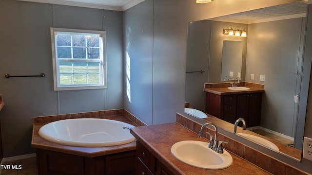 full bathroom featuring a garden tub and a sink