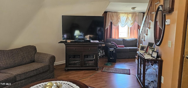 living area featuring dark wood-type flooring