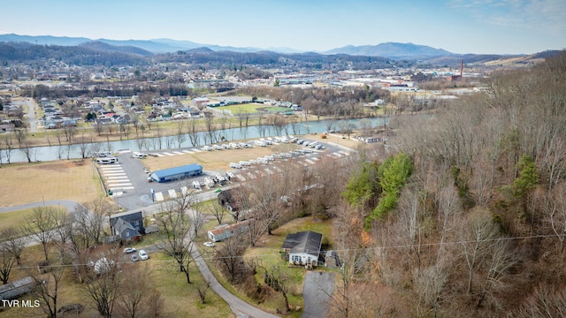 birds eye view of property featuring a water and mountain view