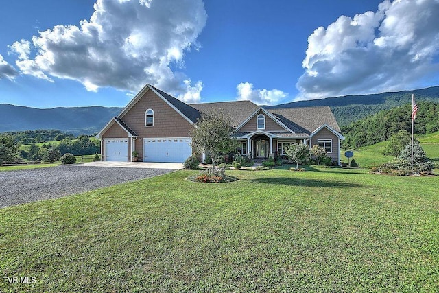 251 Fee Trl, Ewing, VA 24248 - craftsman-style home with driveway, a garage, a mountain view, and a front lawn
