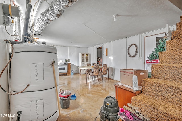 basement with a textured ceiling