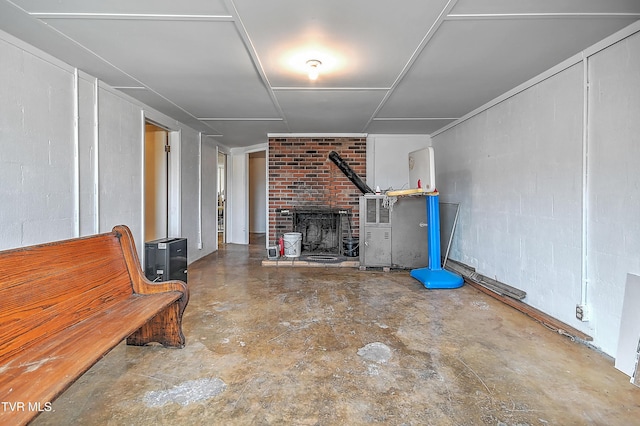 interior space featuring a wood stove