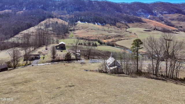 bird's eye view with a mountain view