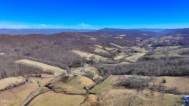 drone / aerial view featuring a mountain view