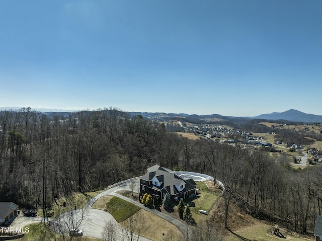 aerial view with a forest view and a mountain view