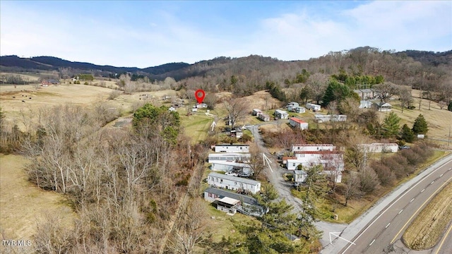 birds eye view of property featuring a mountain view