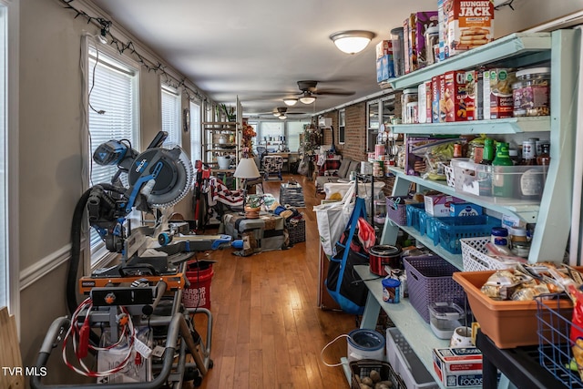 storage room featuring ceiling fan
