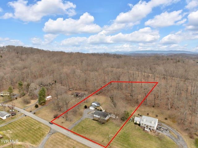 birds eye view of property with a rural view and a wooded view