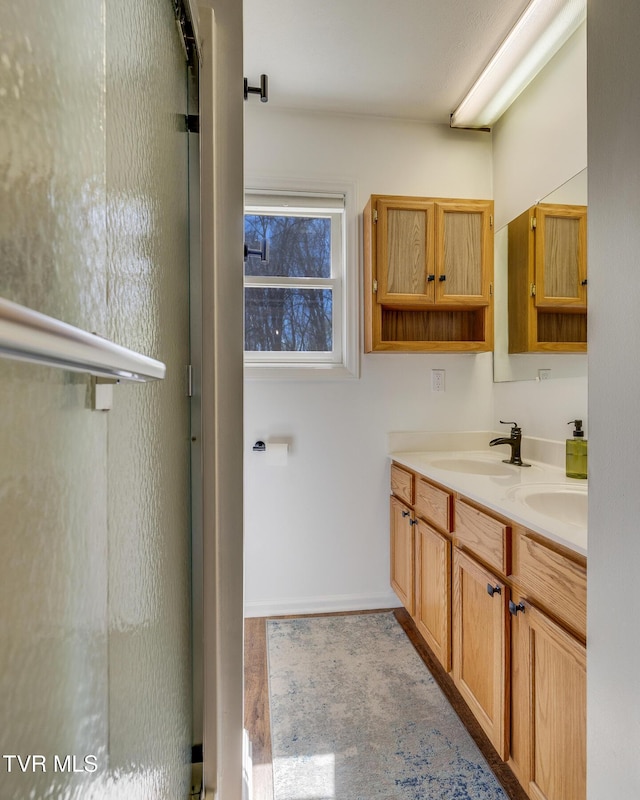 full bath with double vanity and a sink