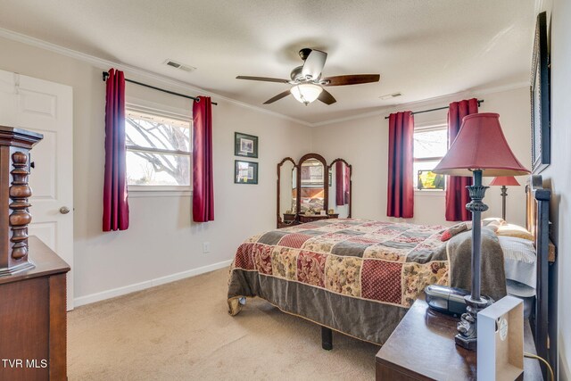 1545 Old State Route 34, Telford, TN 37690 - bedroom featuring baseboards, visible vents, crown molding, and carpet