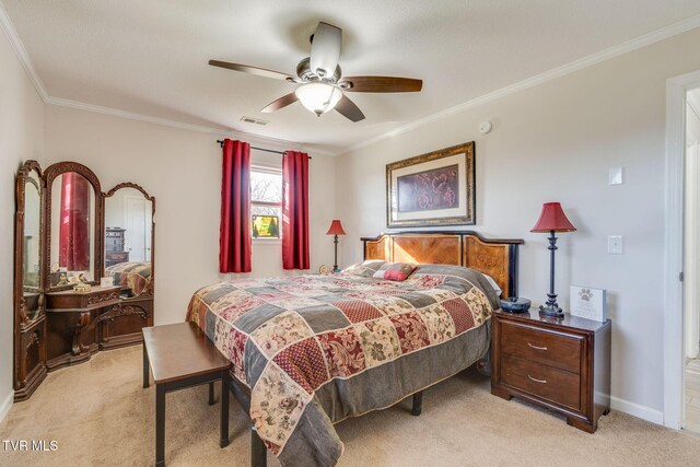 1545 Old State Route 34, Telford, TN 37690 - bedroom featuring light carpet, baseboards, visible vents, and ornamental molding