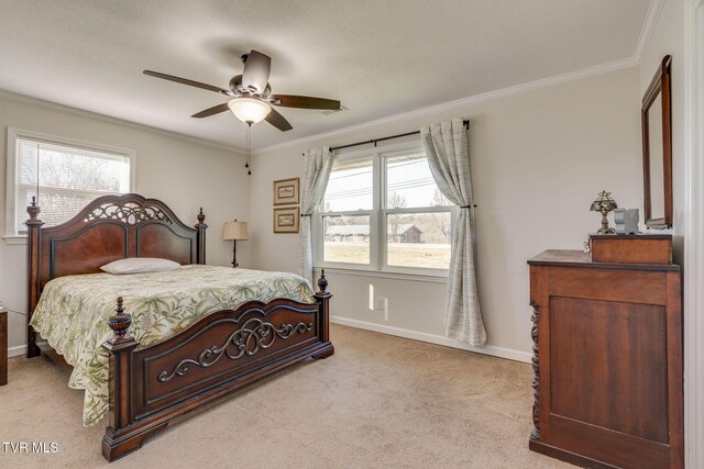 1545 Old State Route 34, Telford, TN 37690 - bedroom with ornamental molding, baseboards, multiple windows, and light carpet