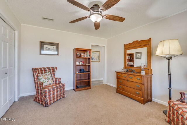 1545 Old State Route 34, Telford, TN 37690 - living area with baseboards, a ceiling fan, visible vents, and carpet
