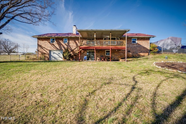 1545 Old State Route 34, Telford, TN 37690 - rear view of house with fence, a wooden deck, a chimney, stairway, and a yard