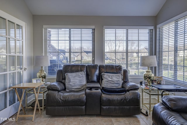 living room with vaulted ceiling and a wealth of natural light