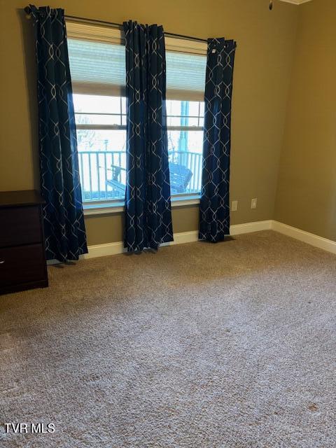 unfurnished room with a wealth of natural light, carpet flooring, and baseboards