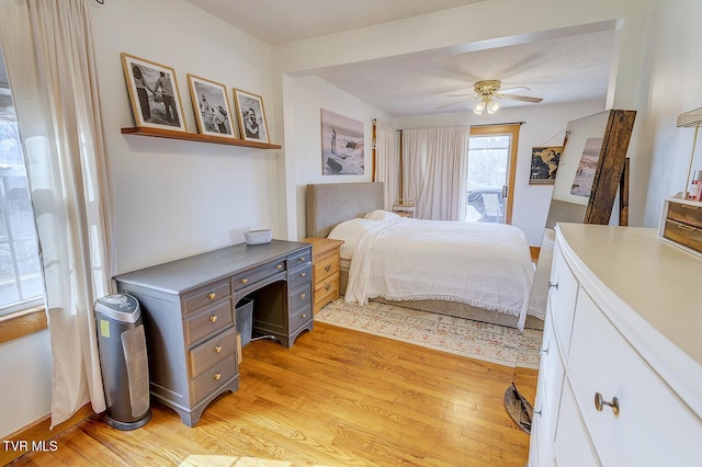 bedroom featuring ceiling fan and light wood finished floors