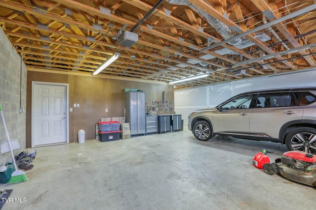 garage with a garage door opener