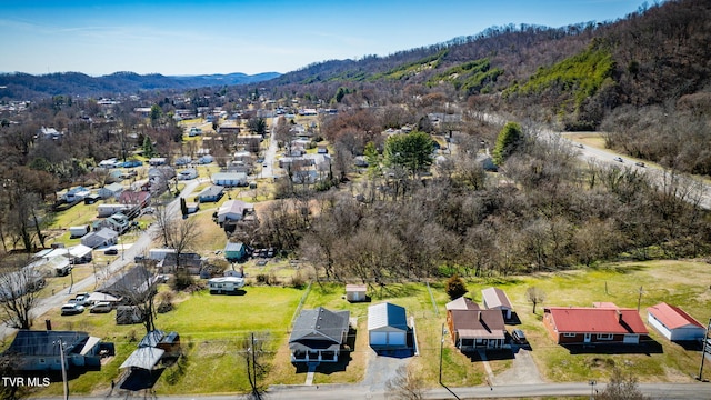 bird's eye view featuring a residential view and a mountain view