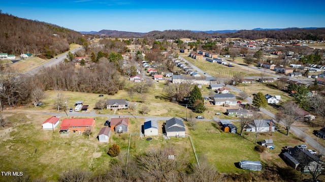 aerial view featuring a residential view and a mountain view