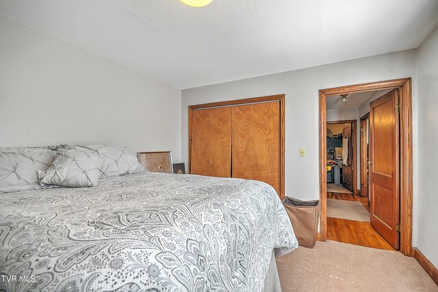 bedroom featuring a closet and carpet flooring