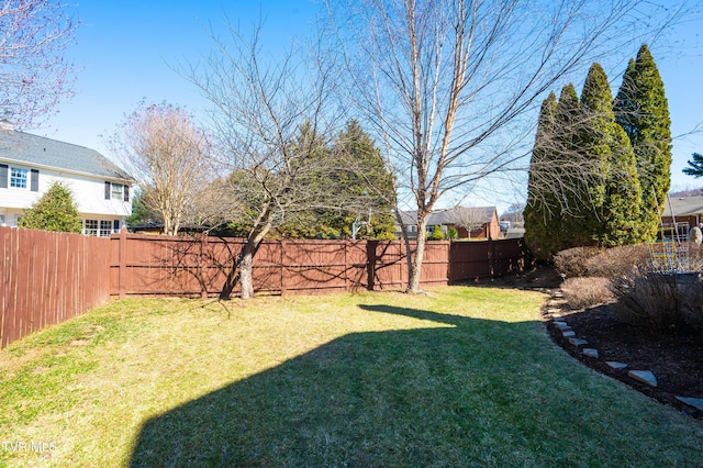 view of yard featuring a fenced backyard