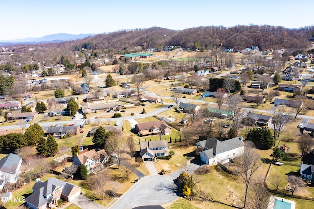 aerial view featuring a residential view and a mountain view