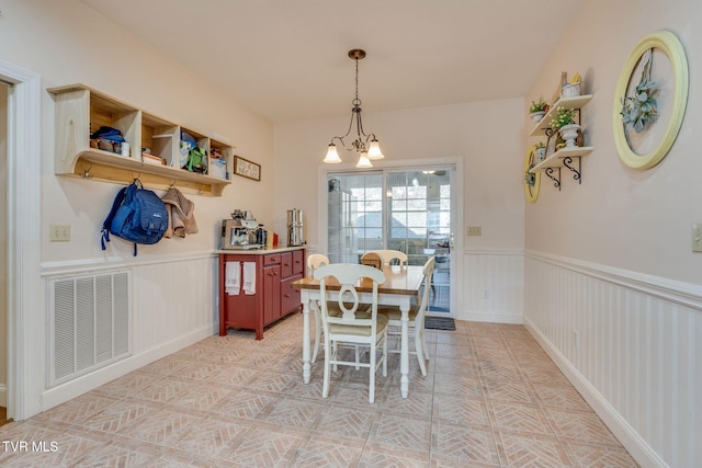 dining room featuring visible vents and wainscoting