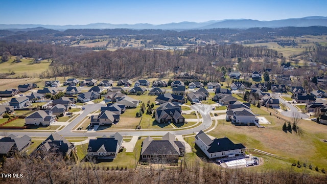 aerial view featuring a residential view and a mountain view