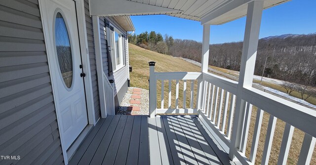 deck with a wooded view