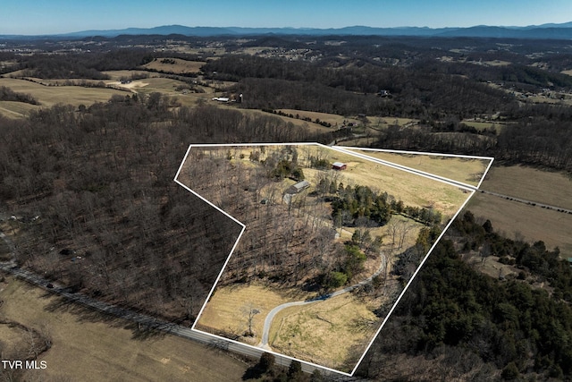 aerial view featuring a rural view and a mountain view