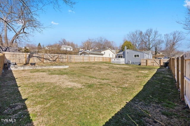 view of yard with a fenced backyard