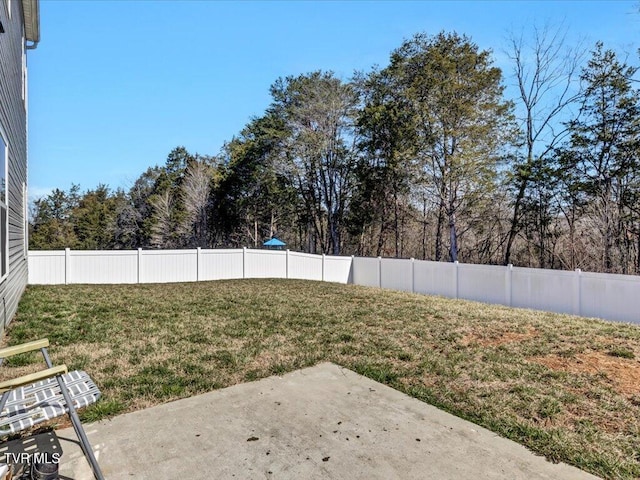 view of yard featuring a patio area and a fenced backyard