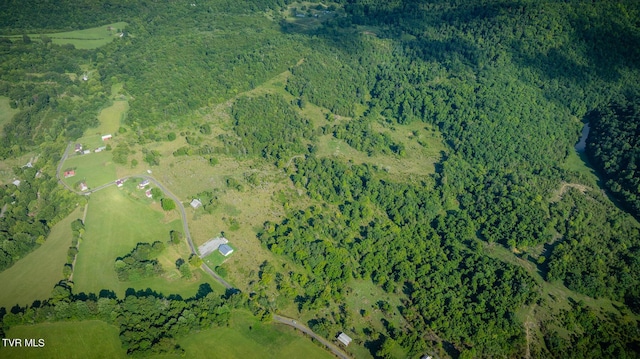 bird's eye view featuring a forest view